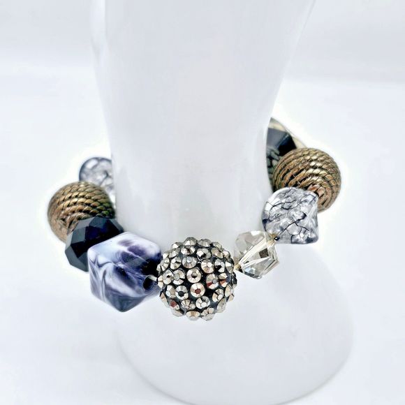 Subway Bling Bracelet Stretch Modern Art Glass Metal Beaded Rhinestone Jewelry - Picture 6 of 8